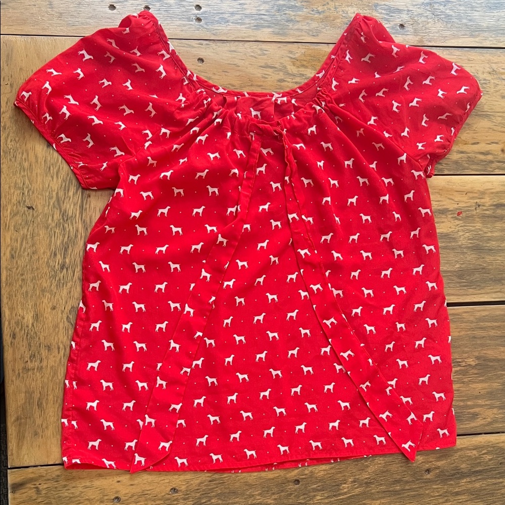 Vibrant Red women’s blouse with White horses Design